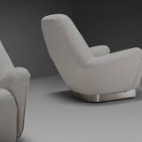 Pair of fabric and stainless steel lounge chairs by Gianni Moscatelli