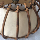 Vintage rattan pendant lamp with paper lampshade