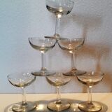 Six old blown glass champagne cups