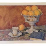 Old watercolor painting with oranges