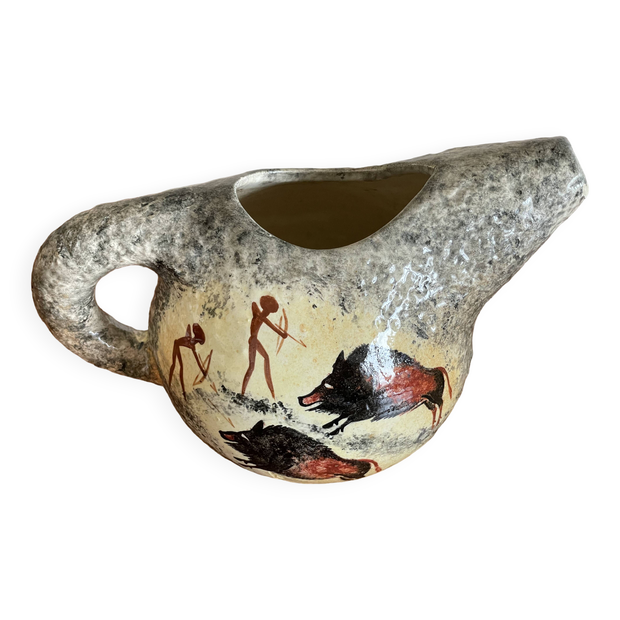 Pichet Vallauris scènes préhistoriques