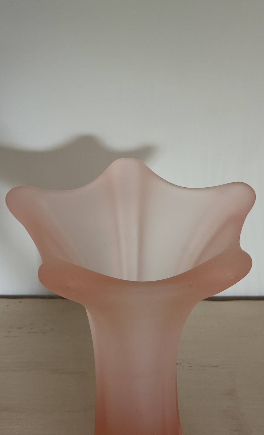 Vintage frosted pink glass corolla vase