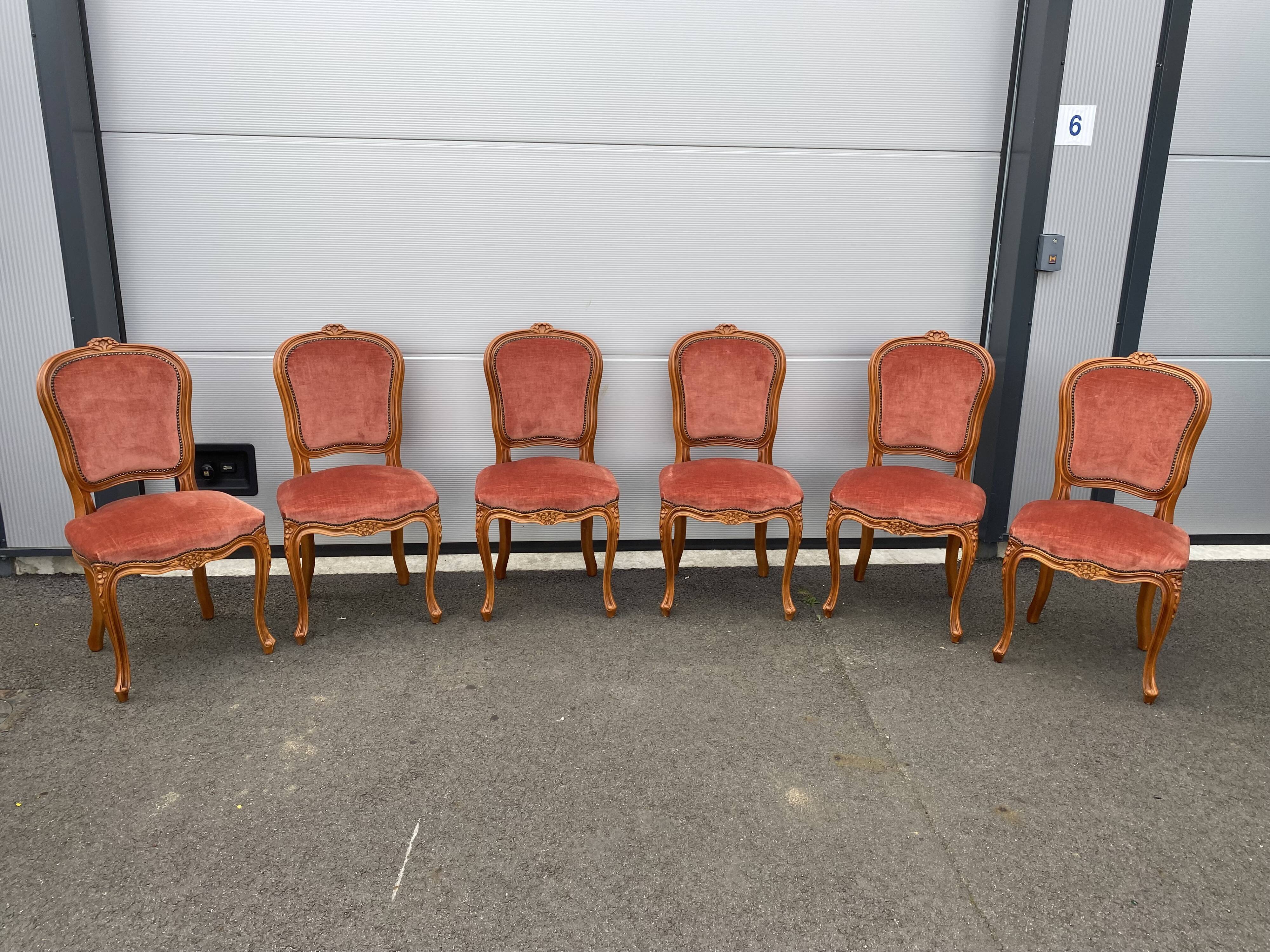 6 chairs Louis XV red style