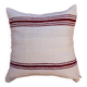 burgundy and white striped cushion in handmade wool