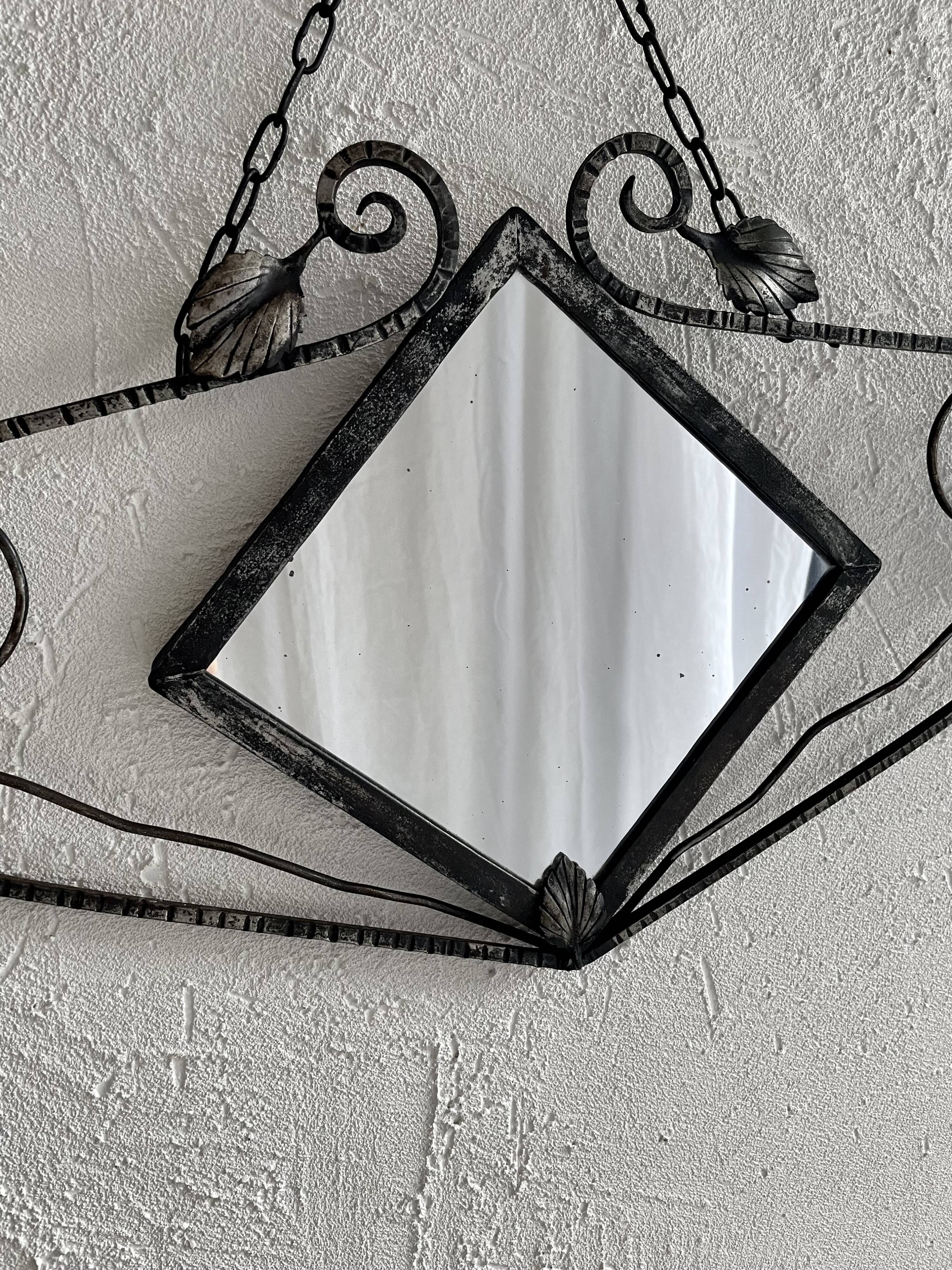 French Art Deco wrought iron mirror, 1930s