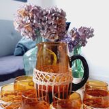 Carafe and 6 vintage tumbler glasses