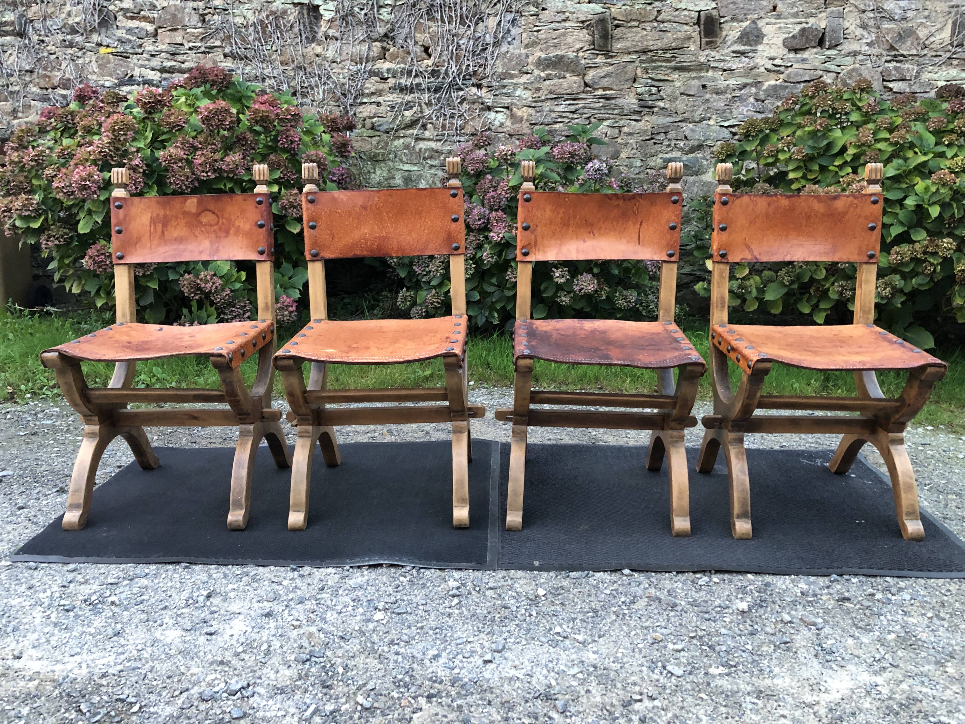 Set of 4 vintage brutalist chairs by Bram Sprij, Netherlands 1960s. in beech.