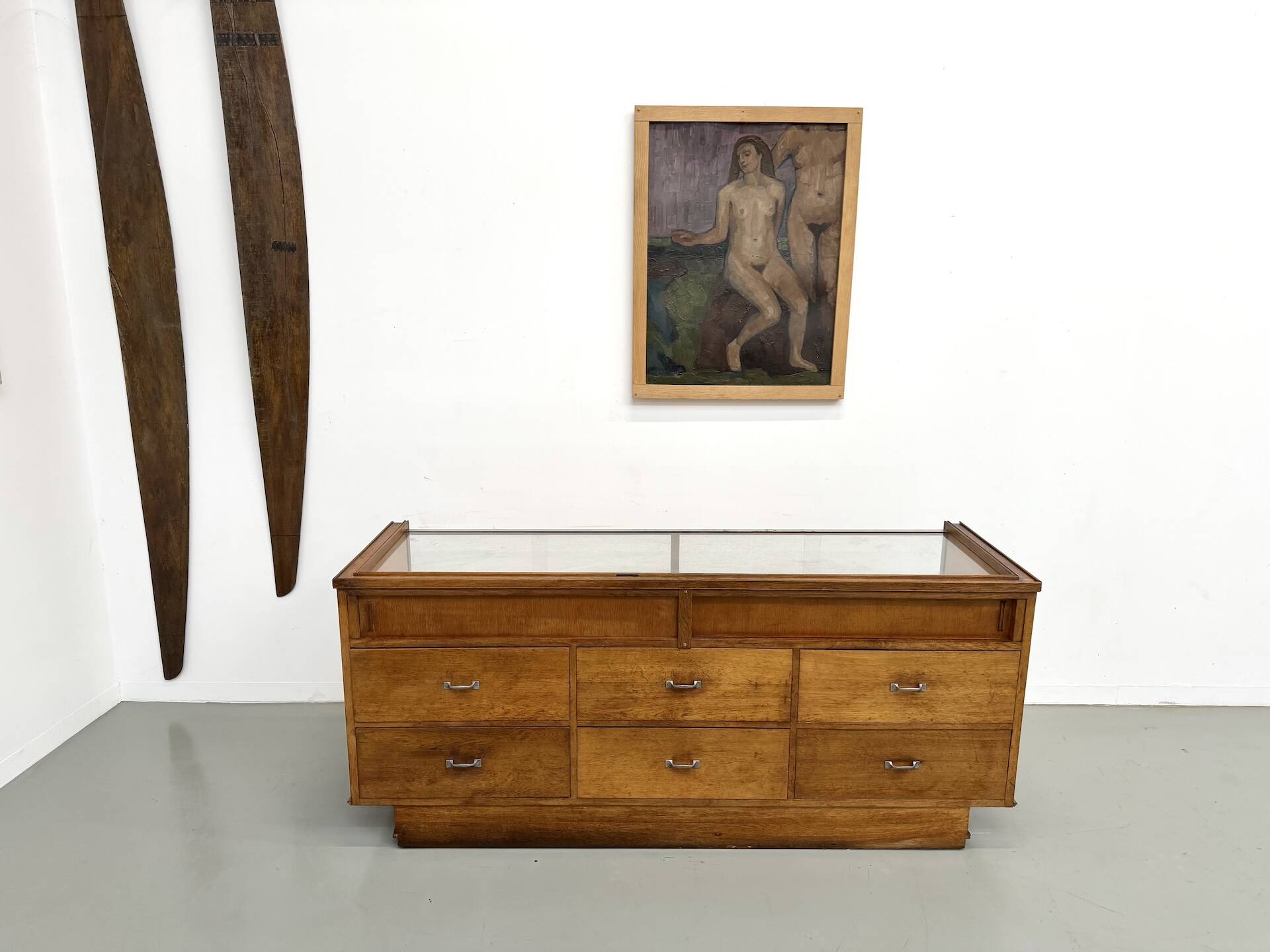 Vintage Siegel Paris workbench in oak and glass – 1950