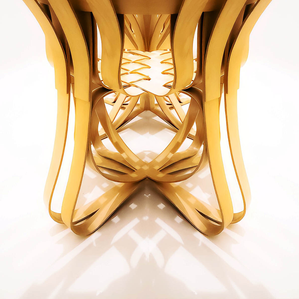 Frank Gehry dinette with 2 bentwood Cross Check chairs and a Face Off dining table for Knoll Inc.