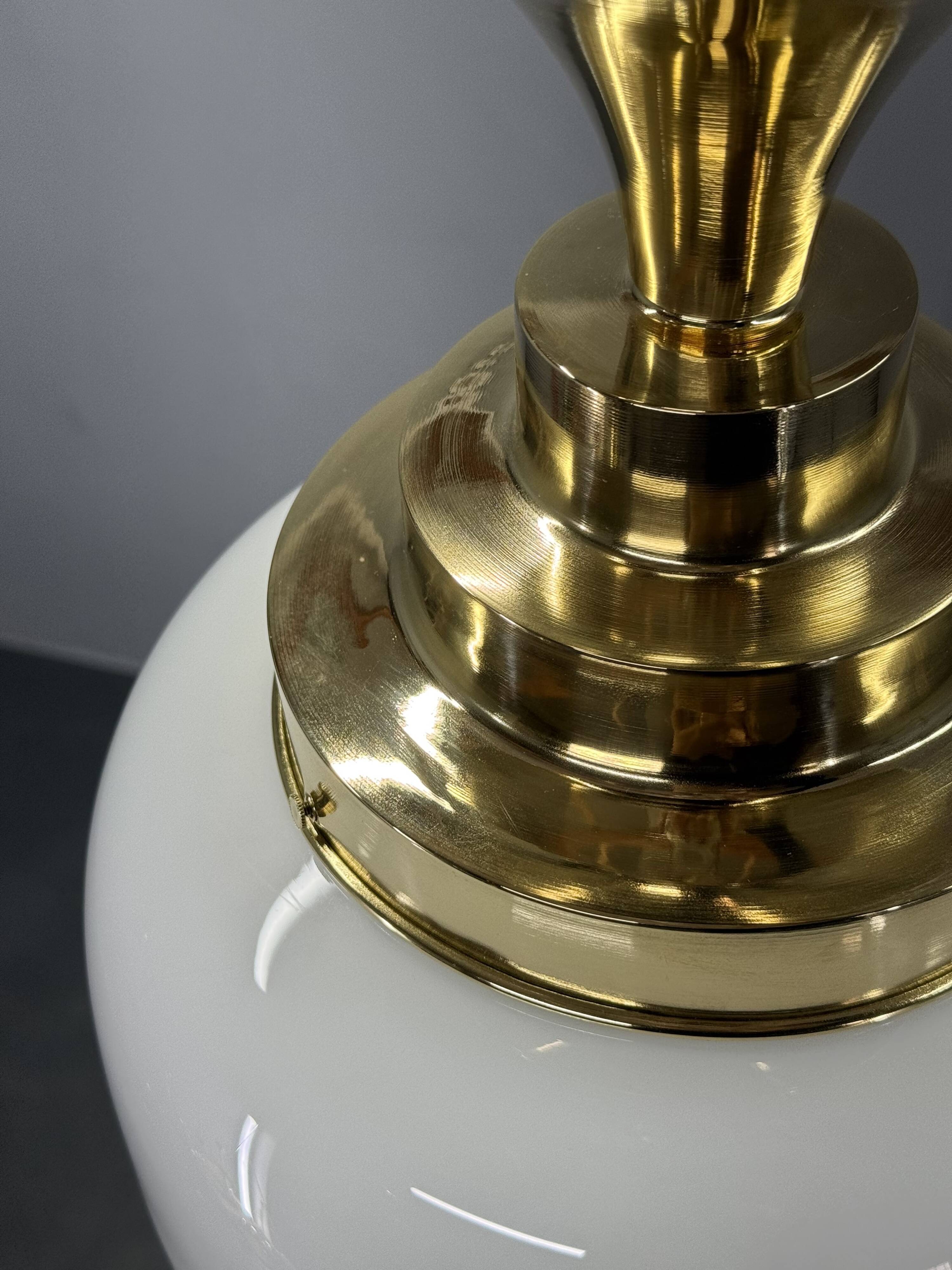 1930s Art Deco Brass and Opaline Glass Flush Mount, Czech