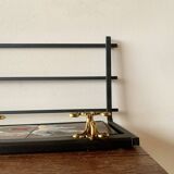 Vintage wall-mounted coat rack in steel, brass and ceramic