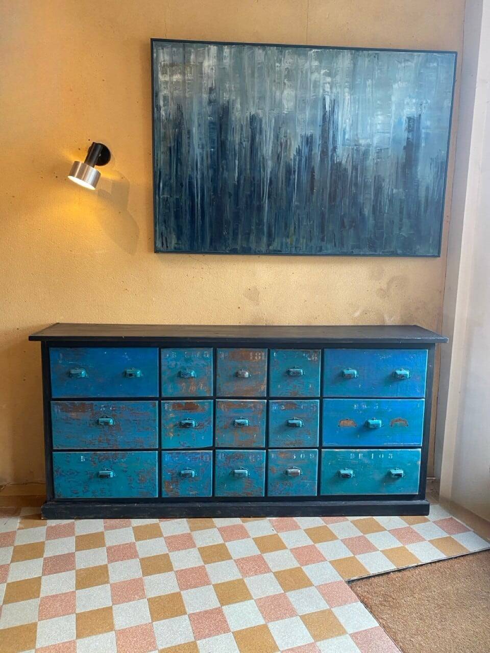 Vintage drawer unit "Workshop Blue"