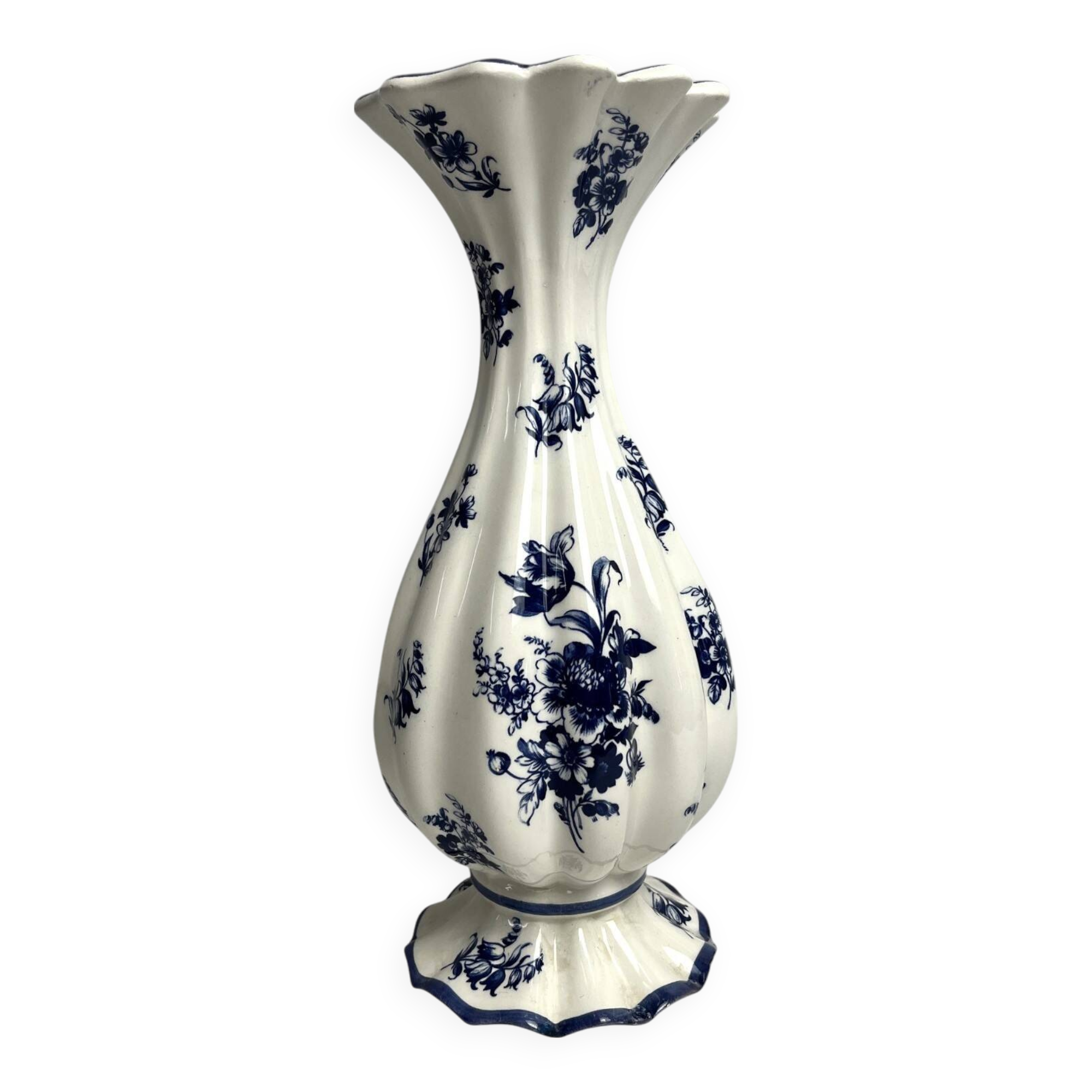 Capodimonte, blue and white ruffled vase, Italy, 20th century