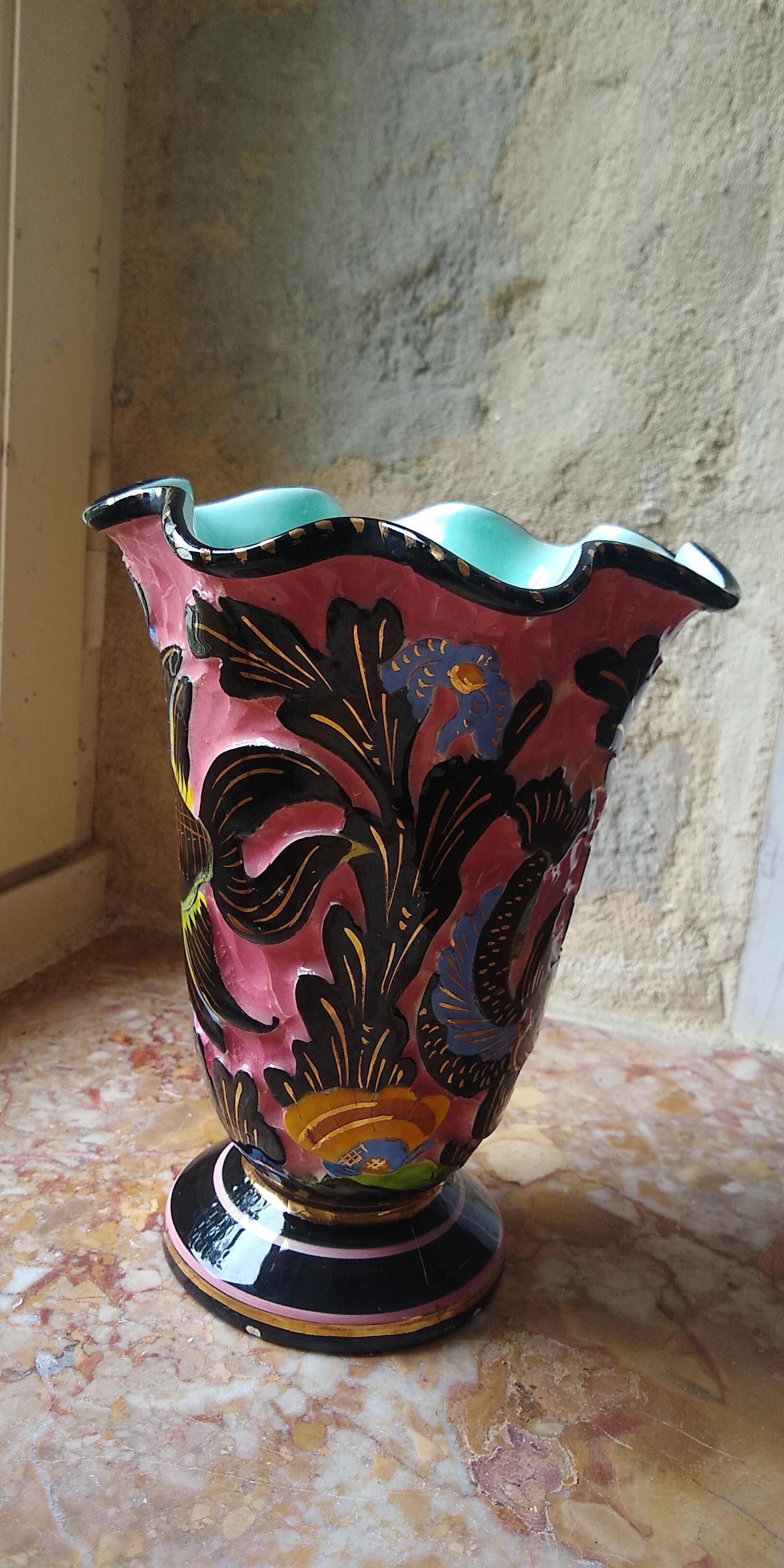 Vallauris vase signed Monaco with fish decoration