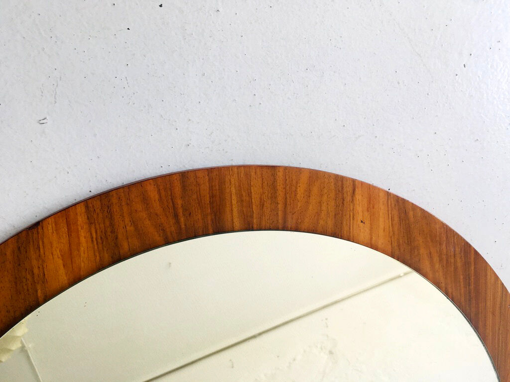 Round mirror with wooden veneer frame, 1970s
