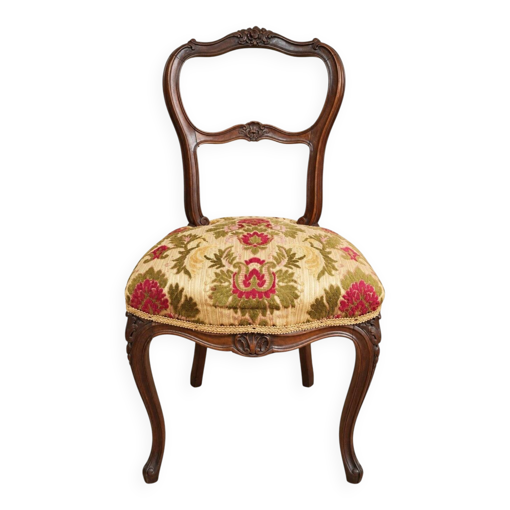 Carved walnut Napoleon III style velvet medallion chair