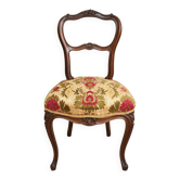 Chaise médaillon velours ciselé style Napoléon III noyer sculpté