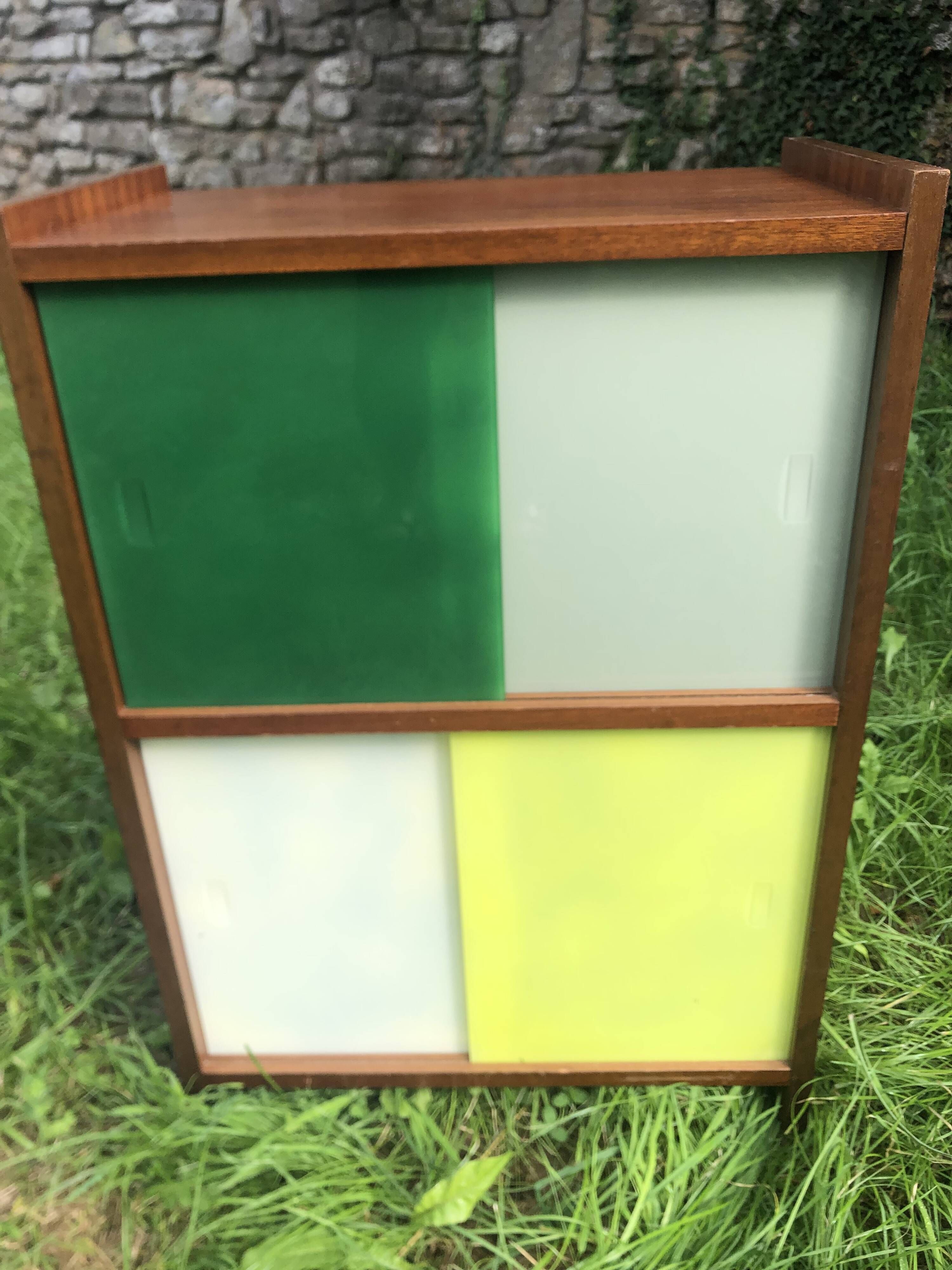 Vintage 60s storage display case with sliding windows