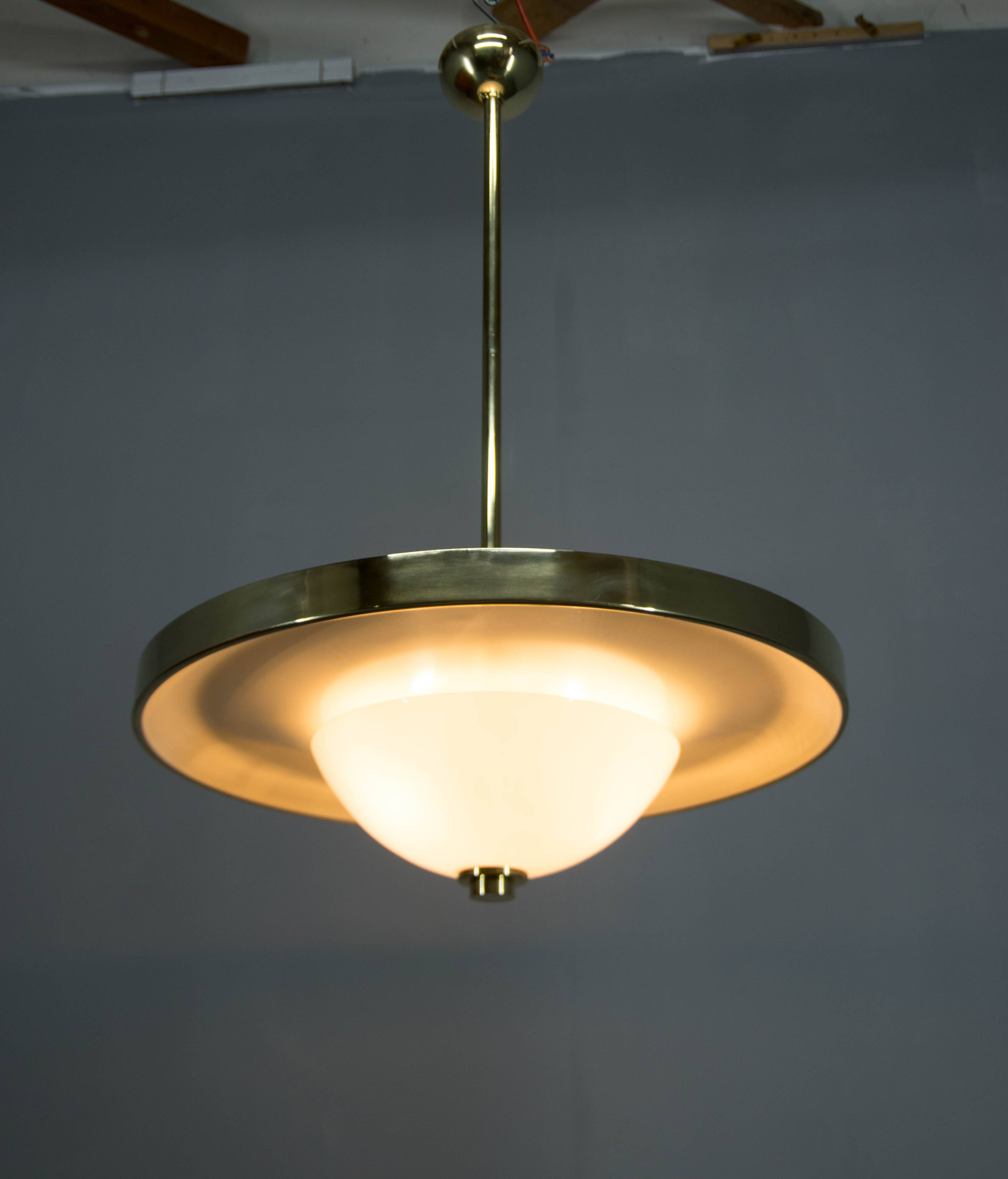 Bauhaus Brass Chandelier by Franta Anyz, 1930, Restored