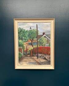 Original Swedish Oil on Canvas – “Village” by P. Agne – Signed – Vintage & Framed