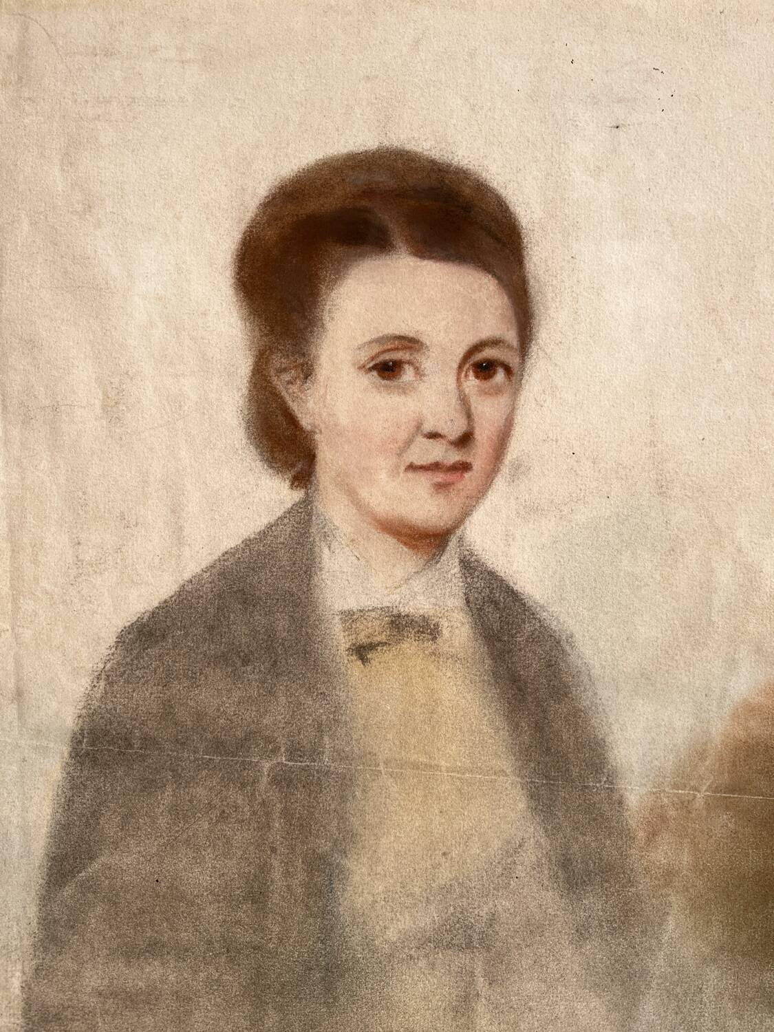 Old pastel drawing on paper portrait of a woman