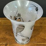 Vase Daum Nancy France - Oiseau Branché Réserve with acid enhanced with black enamel