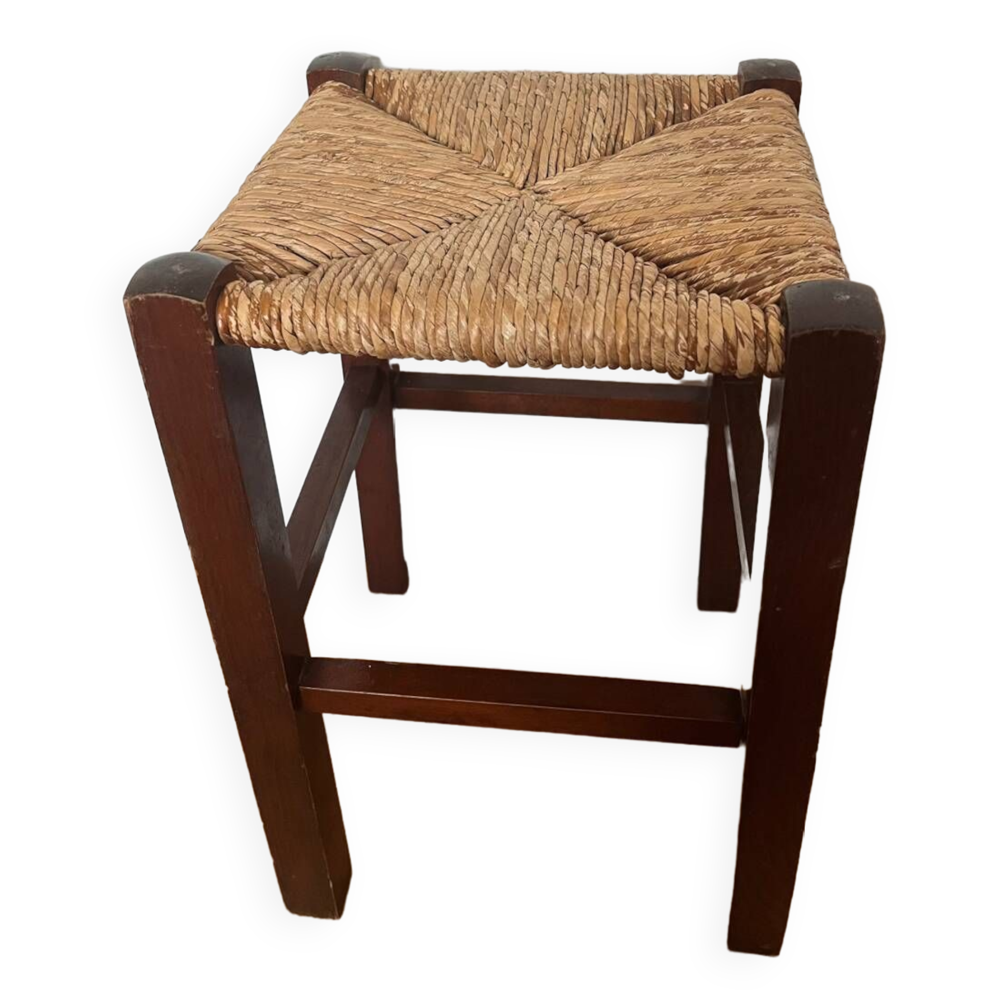 Vintage straw wood stool