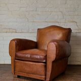 French leather club chair chapeau de gendarme in caramel c 1950