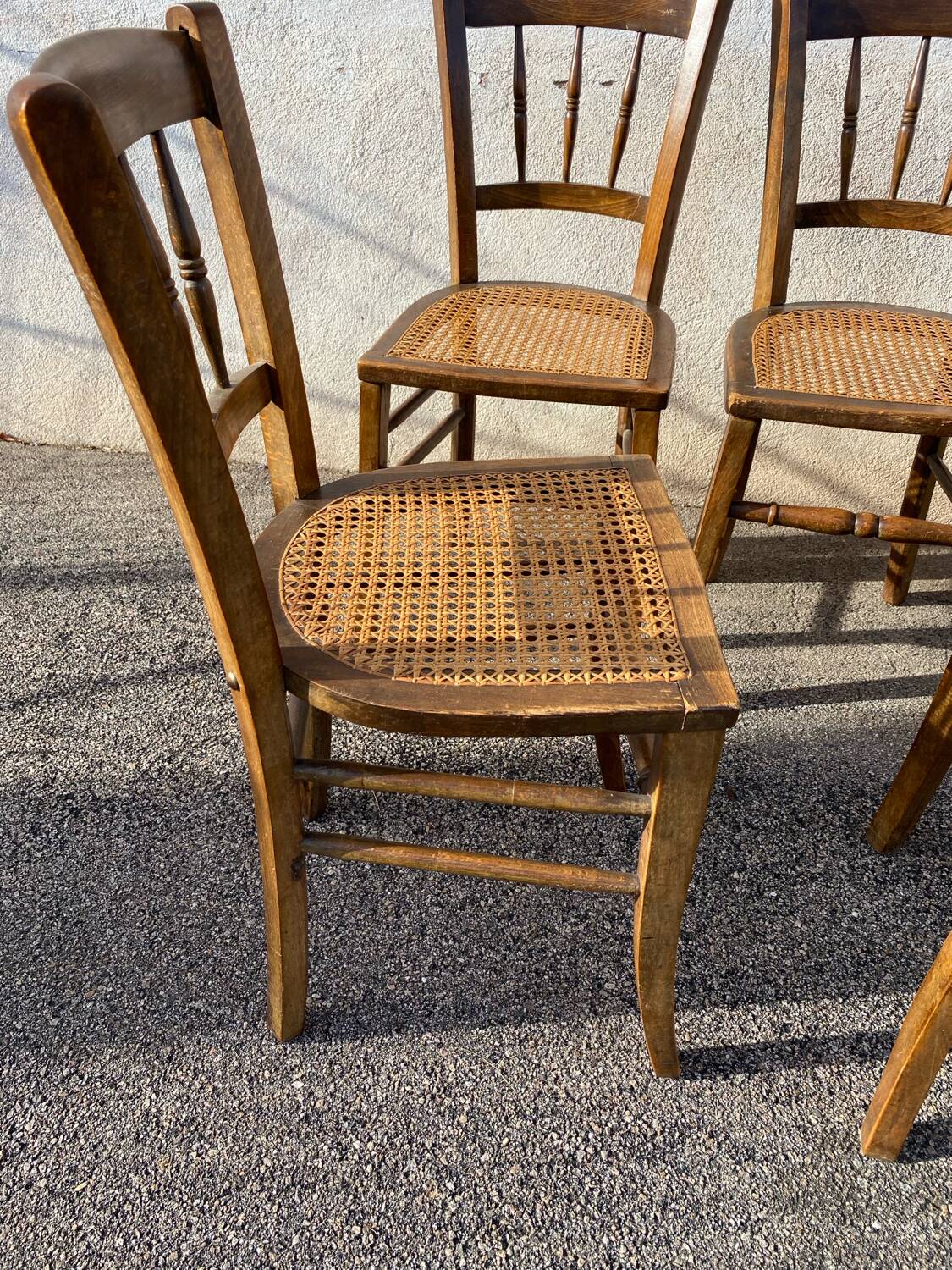 Set of 5 caned bistro chairs
