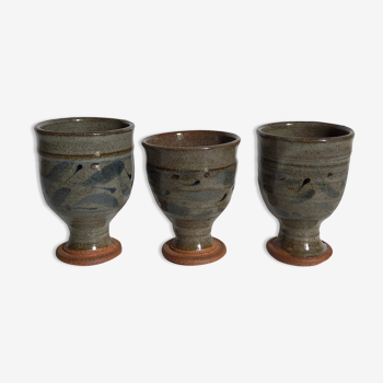 Three vintage glazed stoneware potter's cups