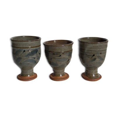 Trois tasses de potier en grès émaillé vintages