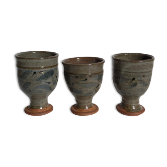 Three vintage glazed stoneware potter's cups