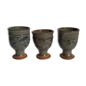 Three vintage glazed stoneware potter's cups