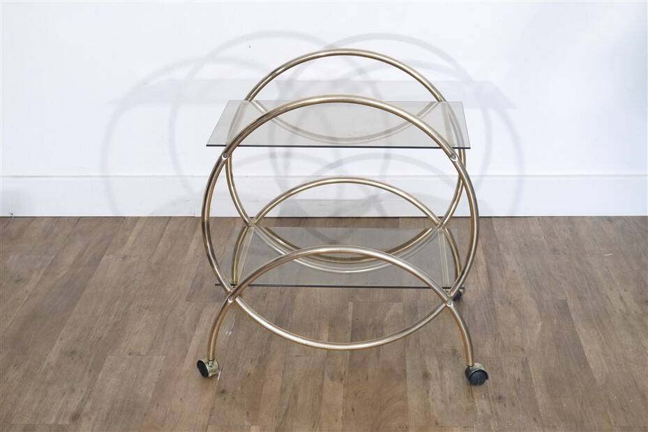 Glass and gold metal rolling trolley 1970