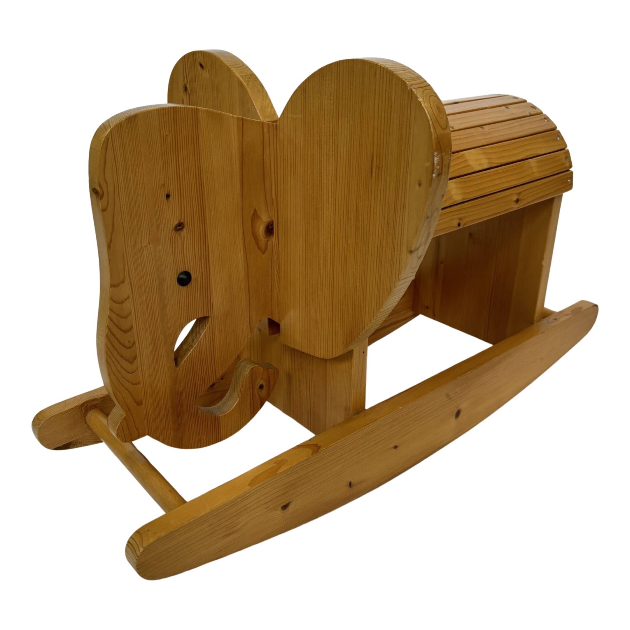 Vintage Swedish design Wooden Rocking Elephant jr  80's design