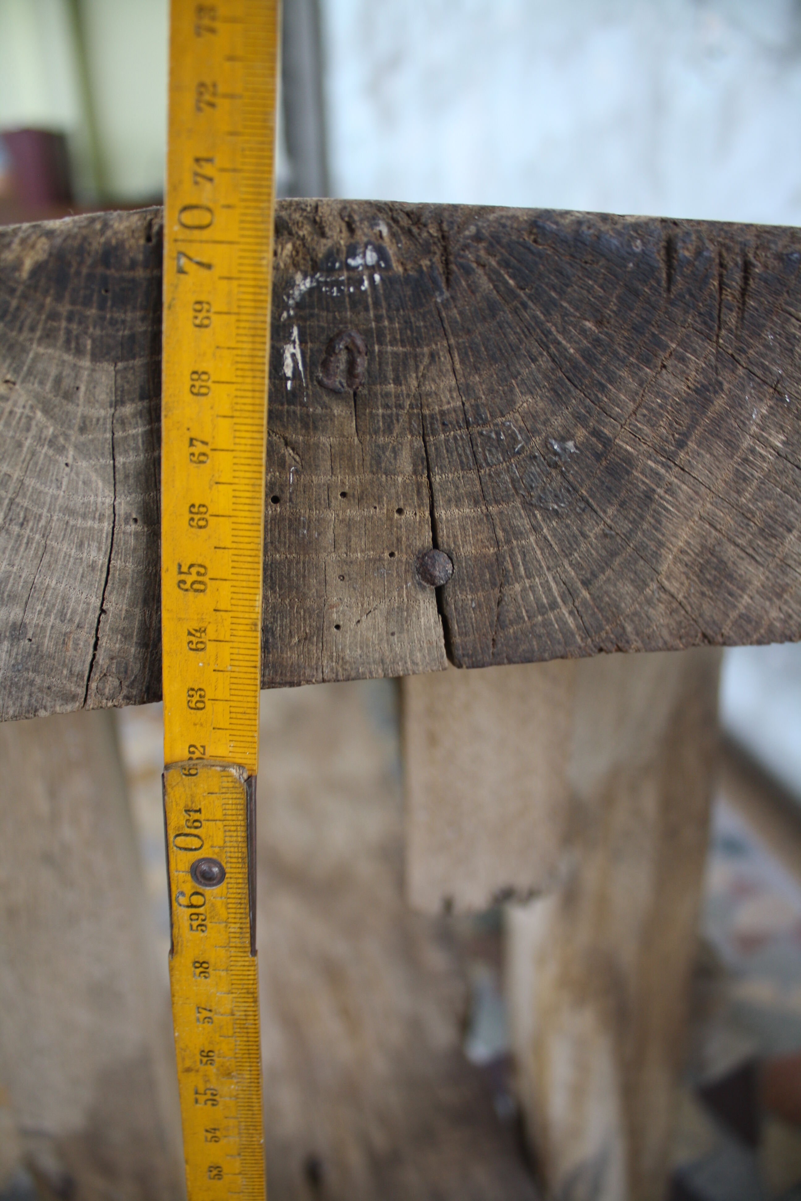 Ancient workbench in raw wood