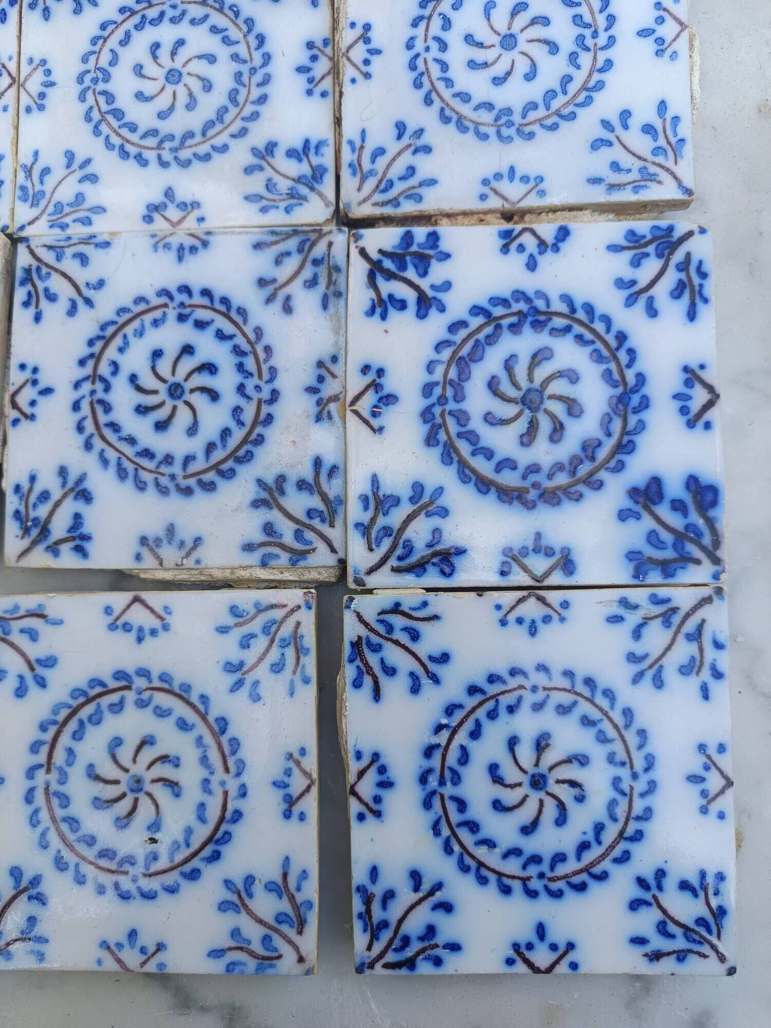17 old tiles from Desvres Fourmaintraux-Courquin – 11 × 11 cm 19th century
