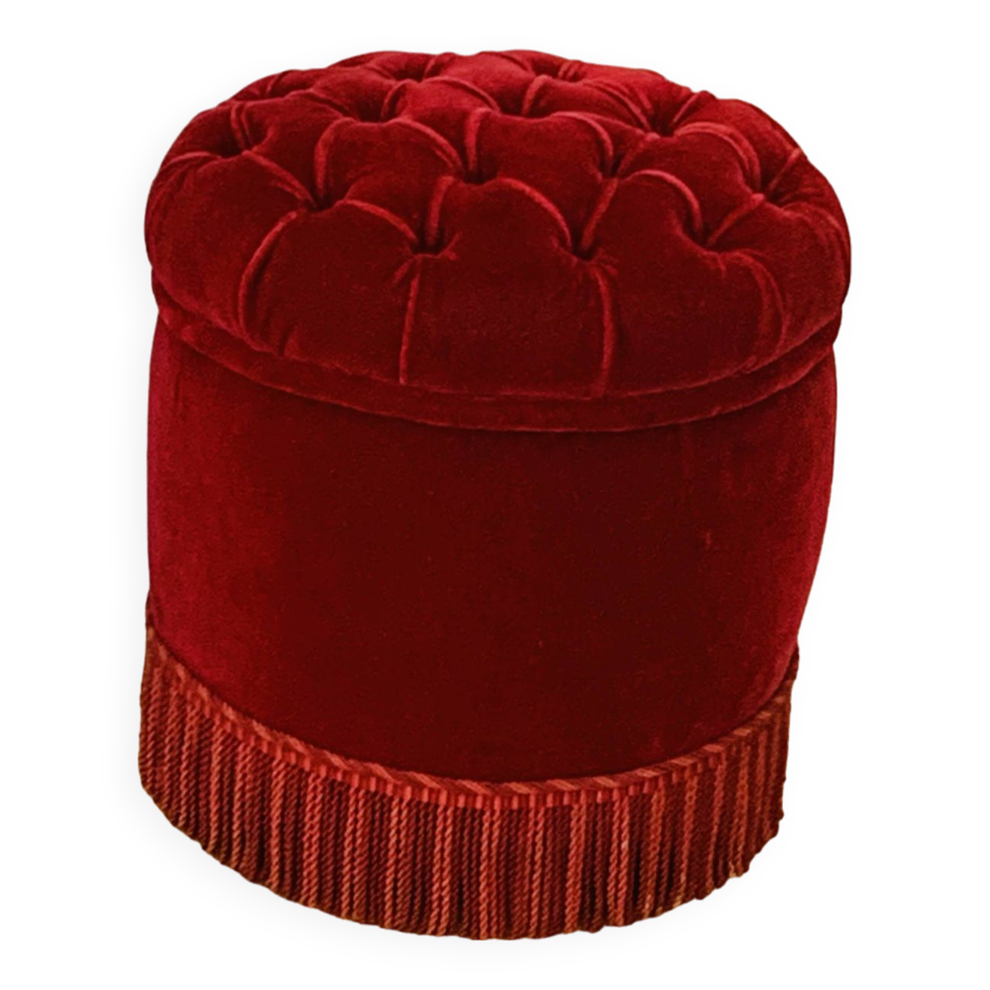 Napoleon III pouf, burgundy velvet.