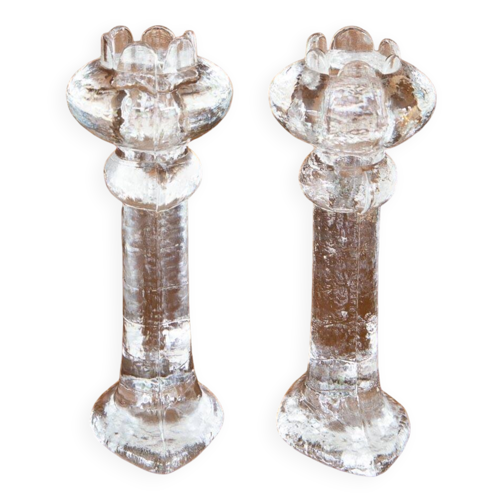 Pair of Swedish glass candlesticks by Staffan Gellerstedt for Pukeberg 1970s