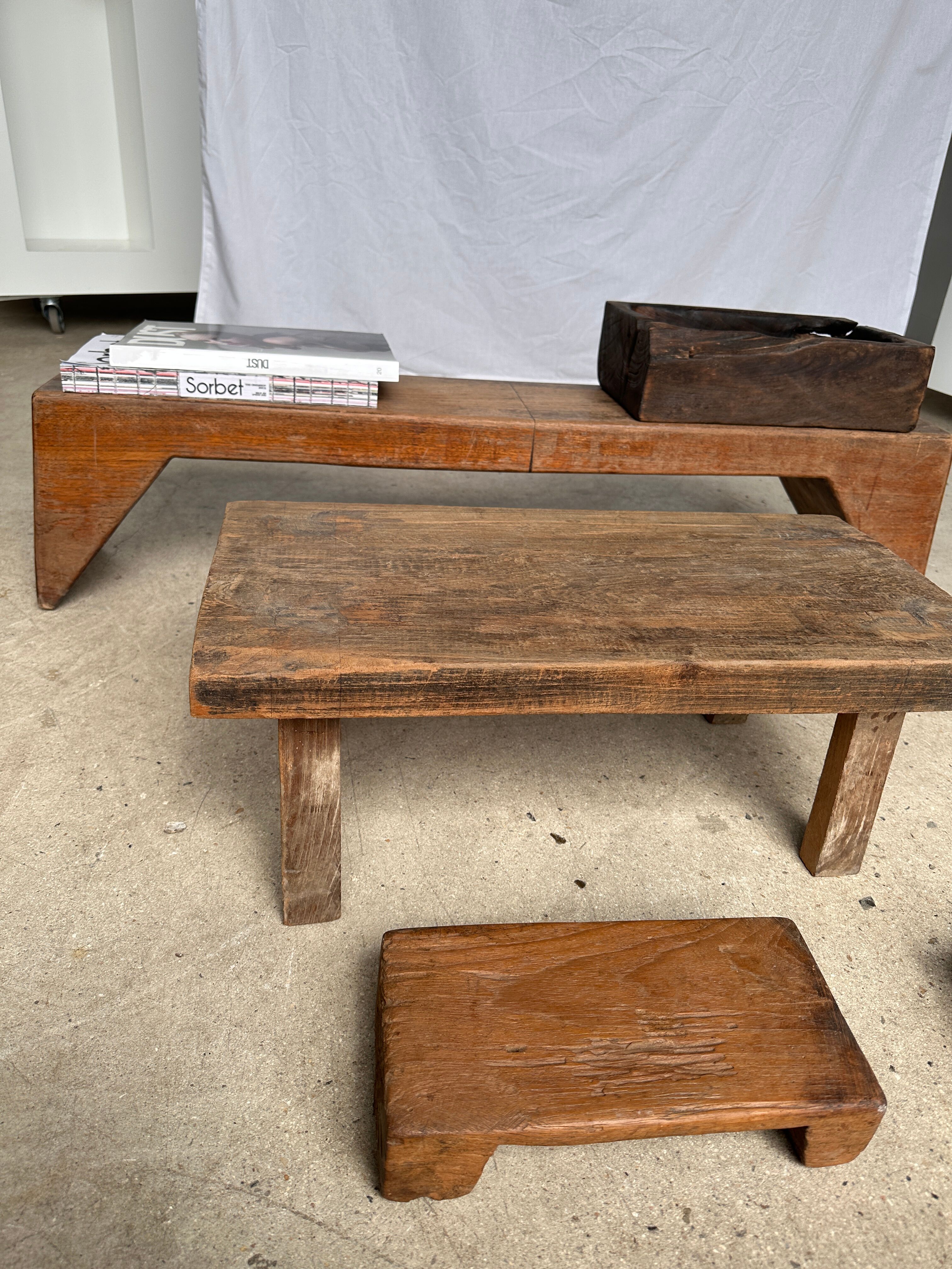 Mini Asian teak side stool blonde