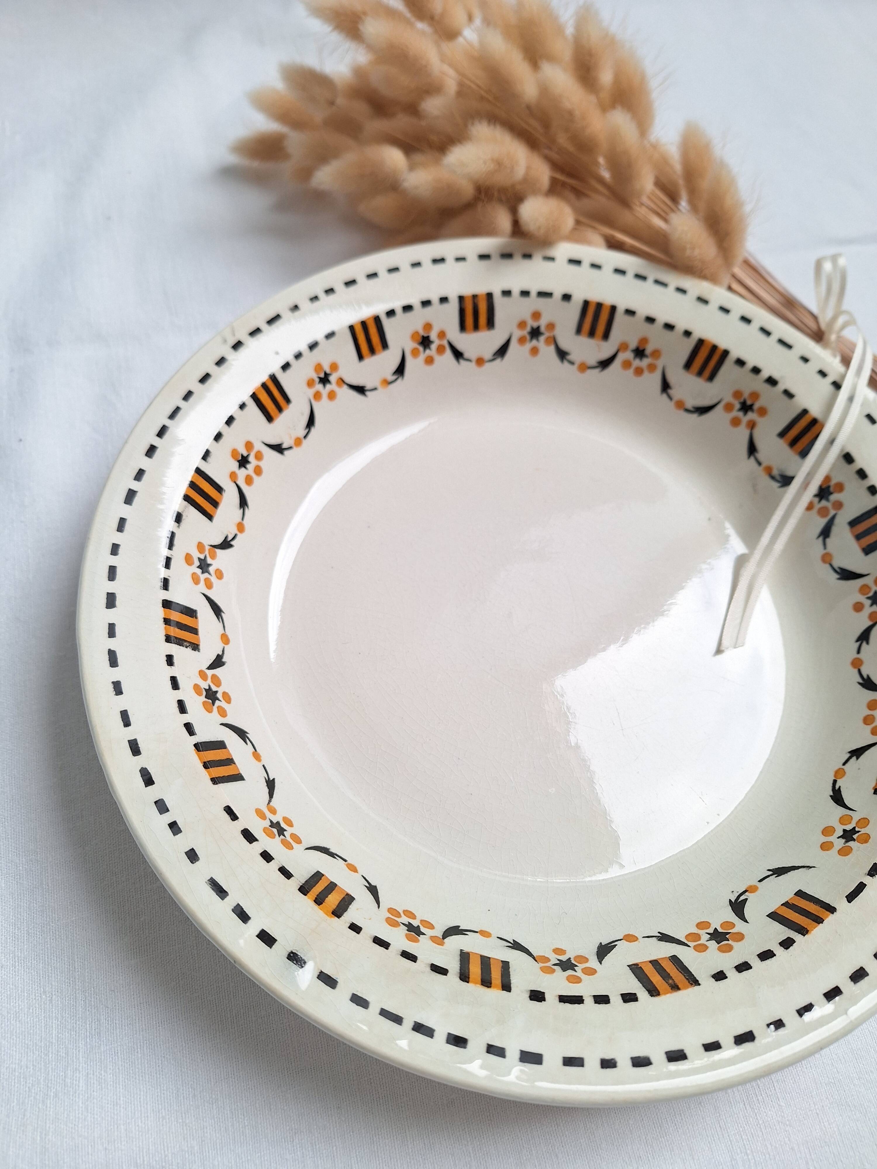 Plat creux Gien orange et noir modèle 456