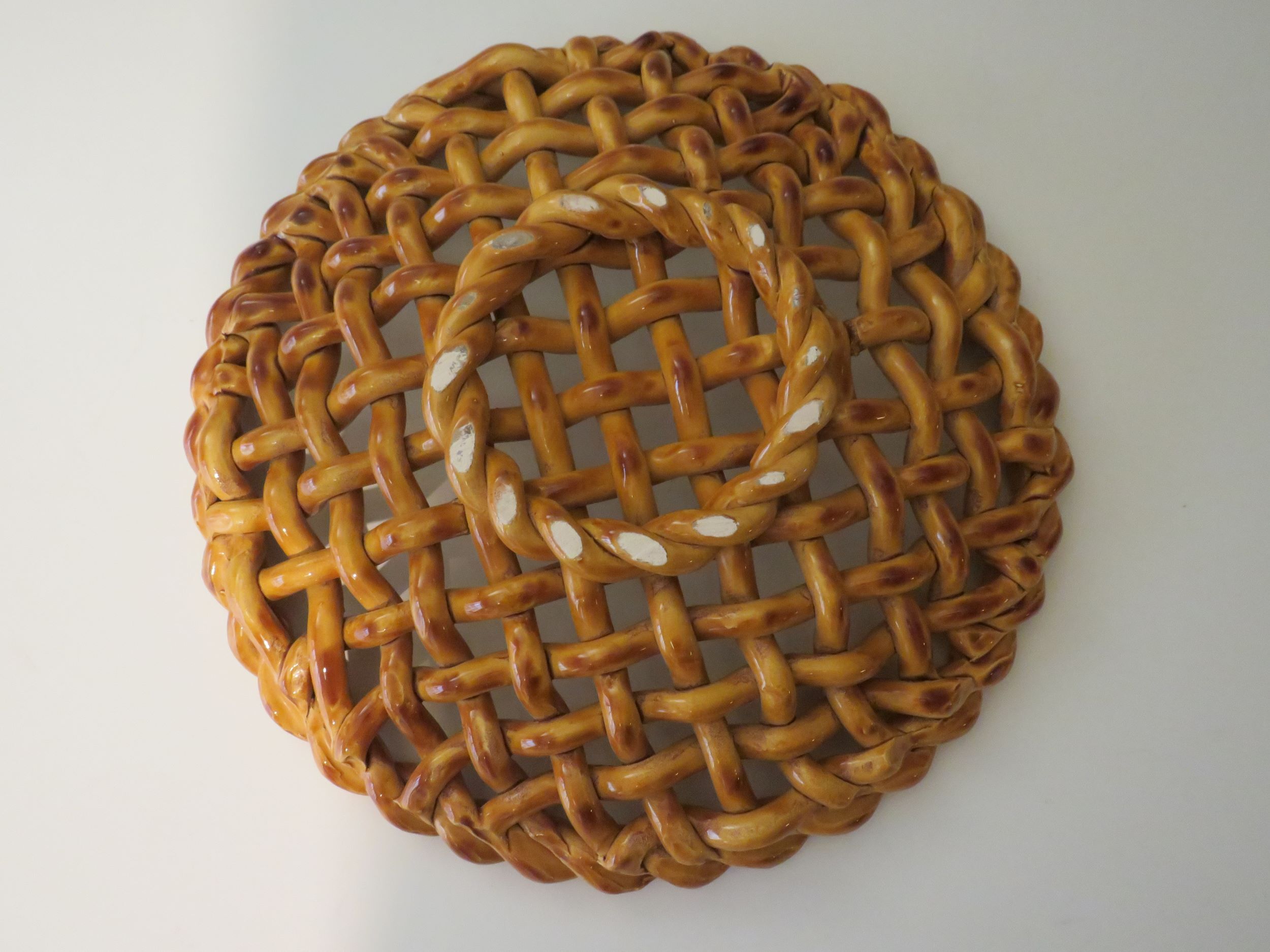 Woven ceramic fruit cup, early twentieth century