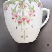 Service of 6 Fine Porcelain Cups with Art Nouveau Rose Decoration