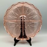 Beautiful pink dish with 4 compartments in vintage pressed glass