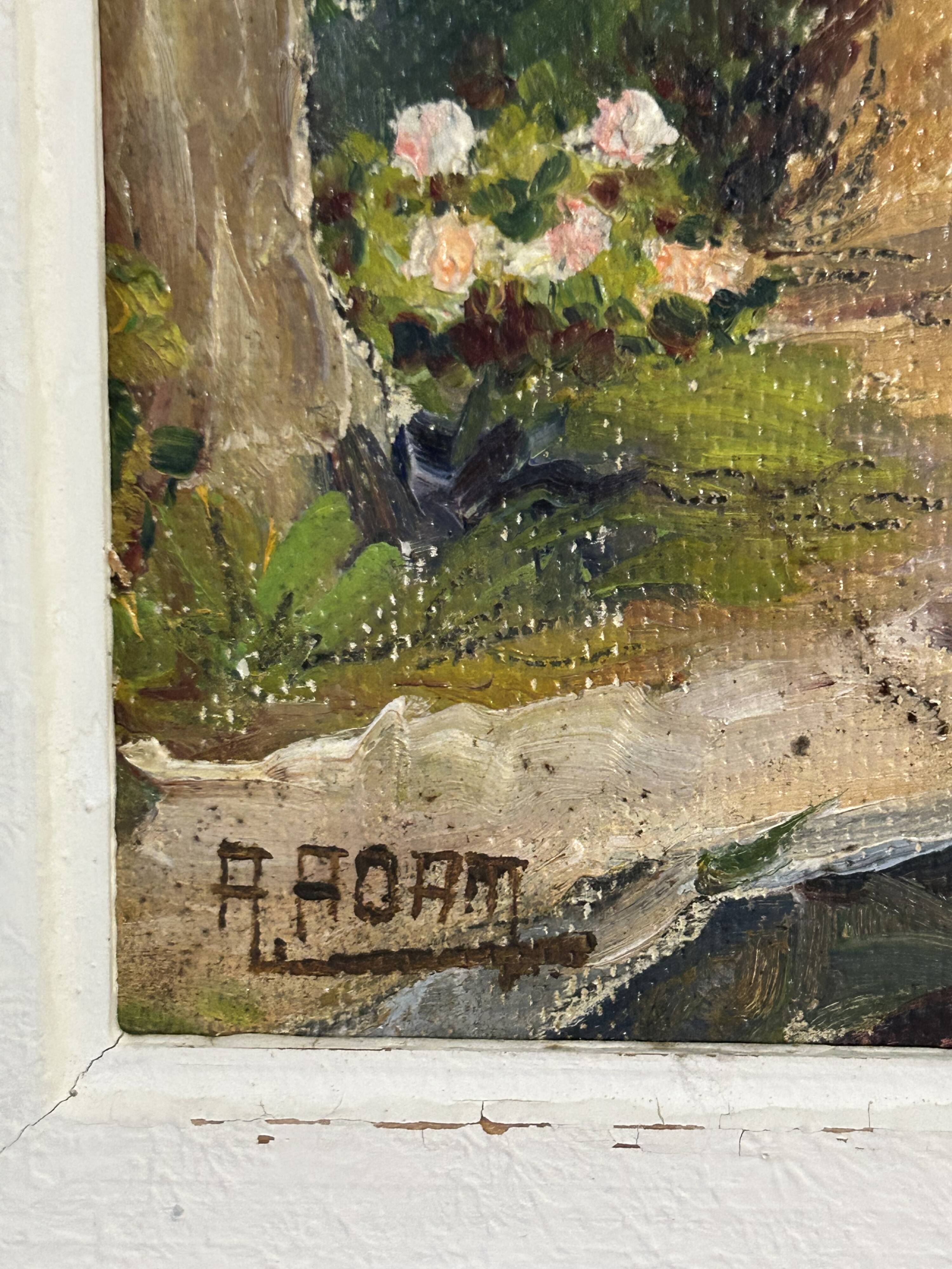 Oil on panel View of a villa in the South of France signed A. Adam circa 19