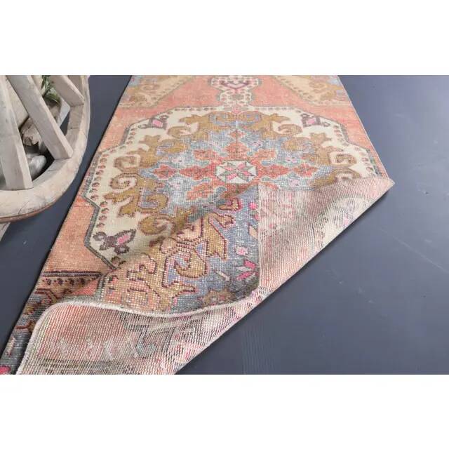 Vintage Turkish Oushak Handmade Wool Cotton Red Runner Rug 99x210