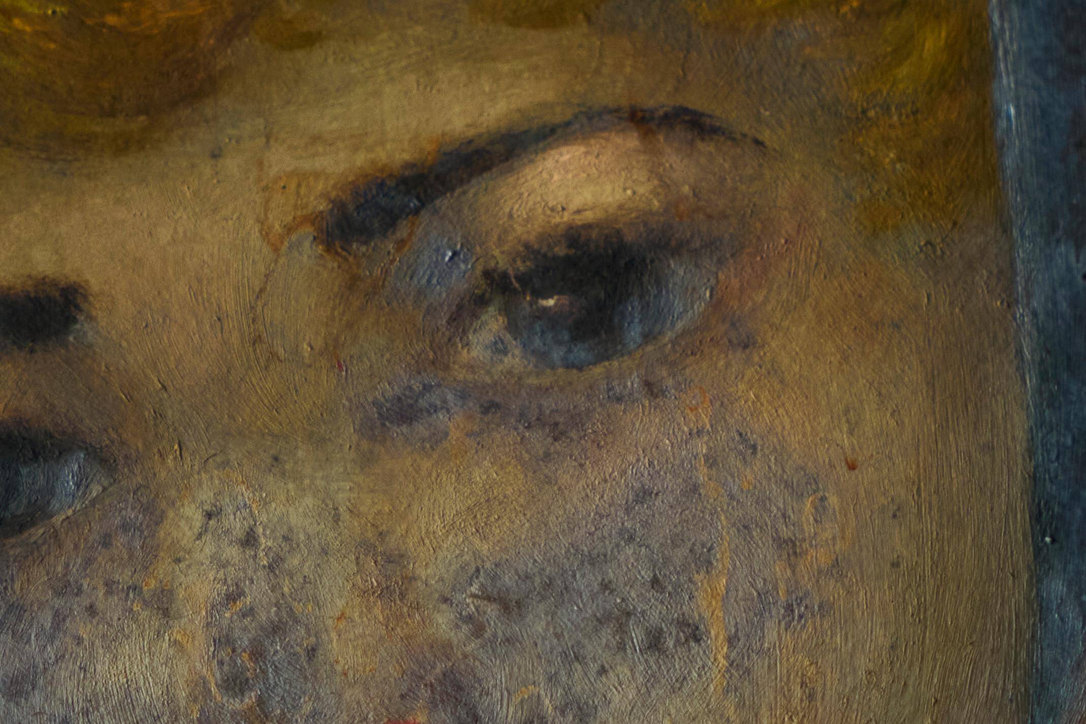 Oil portrait of a woman with a floral bonnet, Belgium, 1920s.