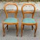 2 Louis Philippe chairs in solid curved wood and embroidered blue-green fabric