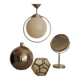 Opaline sphere and metal circle chandelier