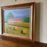 Oil painting "Harvest Time" in Dordogne, framed